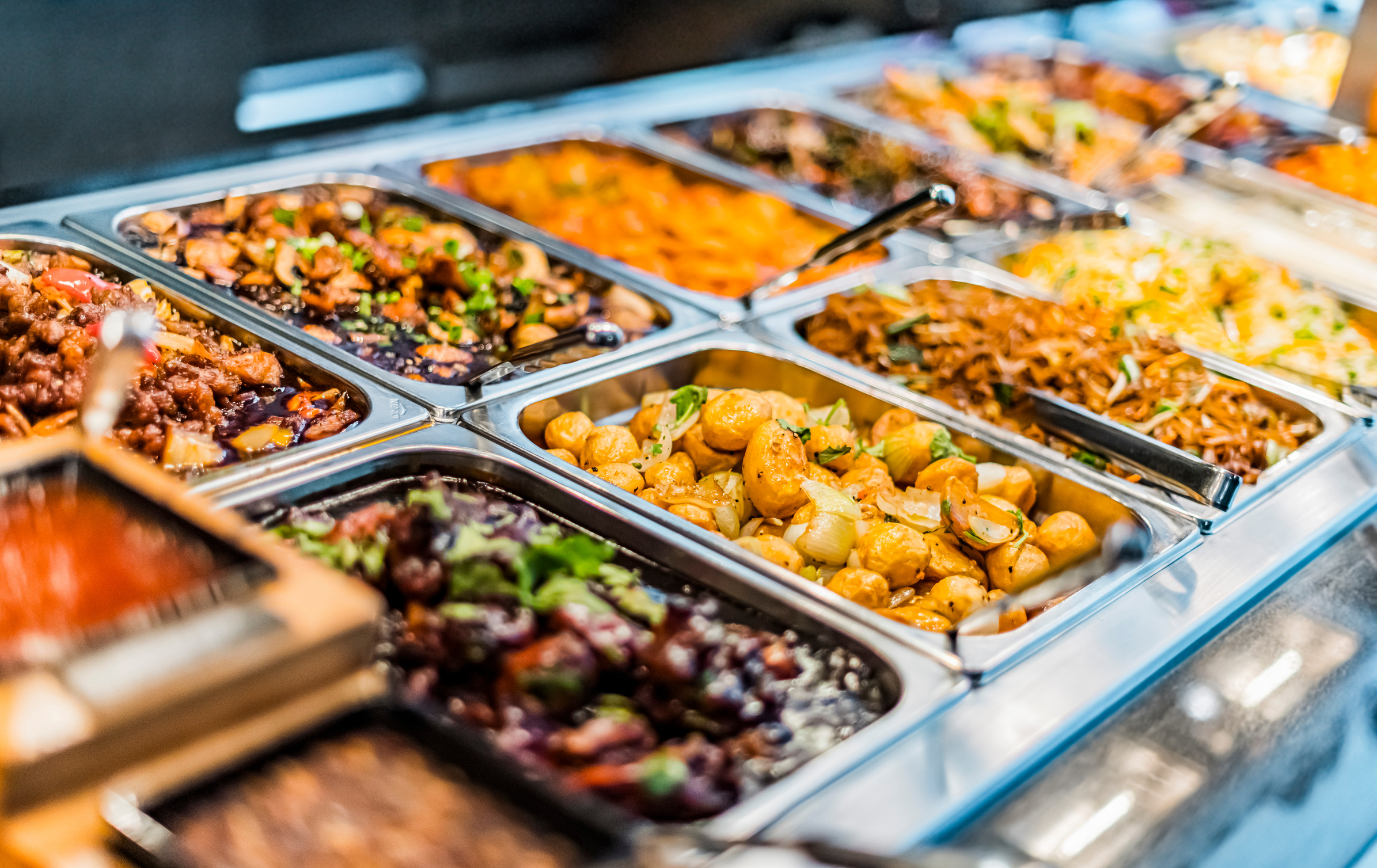 Asian food sold in a shopping mall food court